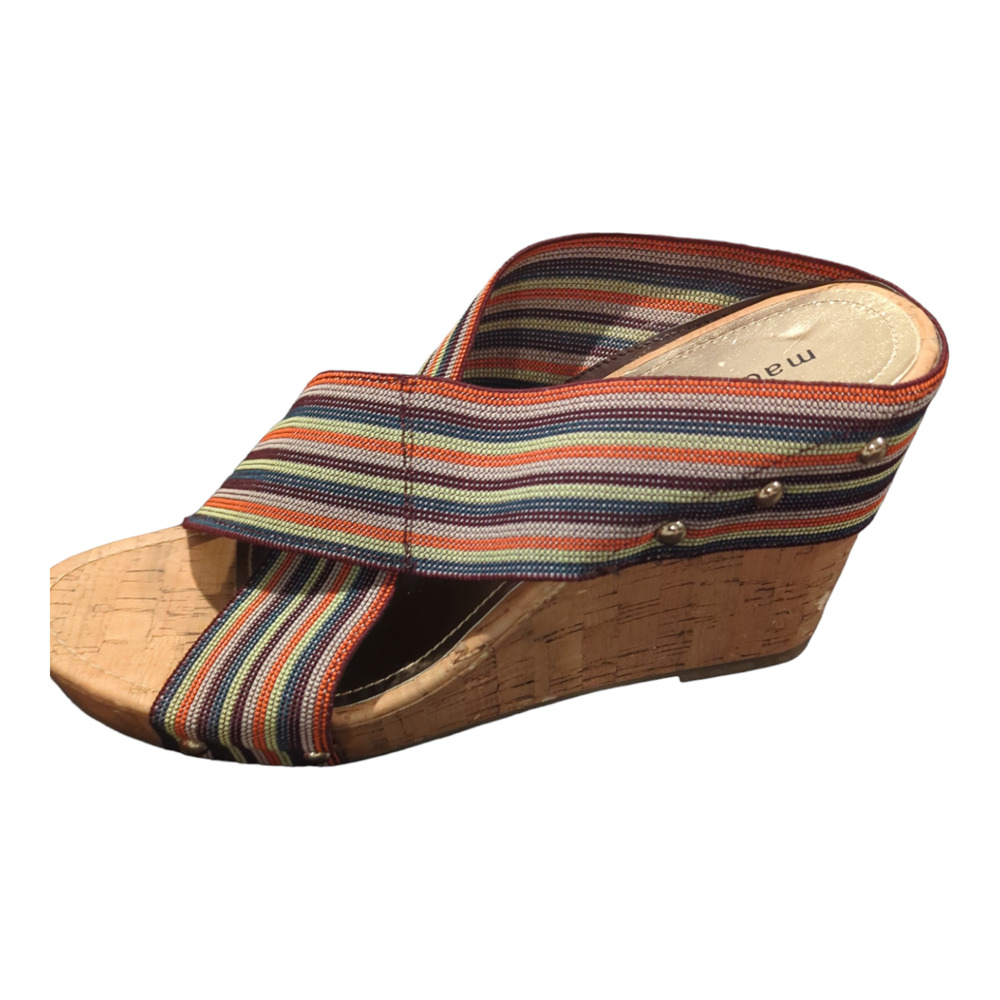 STEVE MADDEN GIRL Fabric Criss Cross Cork Heel Wedge Platform Sz 10 - Picture 2 of 12